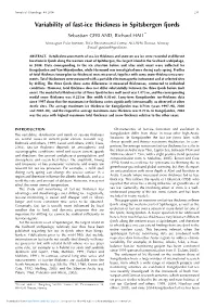 Variability of Fast-Ice Thickness in Spitsbergen Fjords