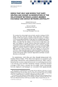 Helping and Gossip As Moderators of the Relationship Between Leader–Member Exchange and Advice Network Centrality
