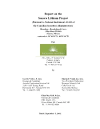 Report on the Sonora Lithium Project