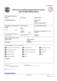 Alternative Staffing Organization Program ASO to Partner Referral Form