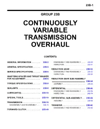 Continuously Variable Transmission Overhaul