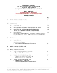 UNIVERSITY of CALIFORNIA SAN DIEGO DIVISION of the ACADEMIC SENATE REPRESENTATIVE ASSEMBLY [See Pages 3 and 4 for Representative Assembly Membership List]