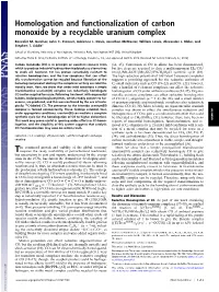 Homologation and Functionalization of Carbon Monoxide by a Recyclable Uranium Complex