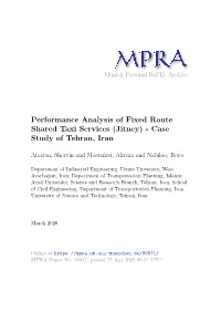 Performance Analysis of Fixed Route Shared Taxi Services (Jitney) - Case Study of Tehran, Iran
