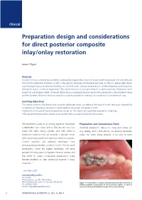 Preparation Design and Considerations for Direct Posterior Composite Inlay/Onlay Restoration