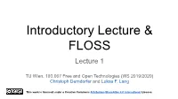Introductory Lecture & FLOSS
