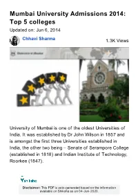 Mumbai University Admissions 2014: Top 5 Colleges | Shiksha.Com