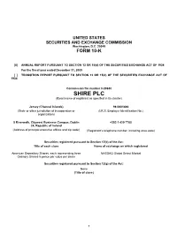 SHIRE PLC (Exact Name of Registrant As Specified in Its Charter)