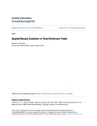 Spatial Mosaic Evolution of Snail Defensive Traits