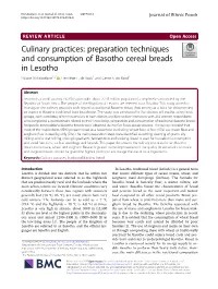 Culinary Practices: Preparation Techniques and Consumption of Basotho Cereal Breads in Lesotho Pulane Nkhabutlane1,2* , Henriëtte L