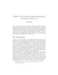 Lecture 8: Key Derivation, Protecting Passwords, Slow Hashes, Merkle Trees