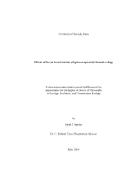 University of Nevada, Reno Effects of Fire on Desert Tortoise (Gopherus Agassizii) Thermal Ecology a Dissertation Submitted in P