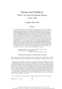Names and Numbers: “Data” in Classical Natural History, 1758–1859