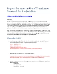 Request for Input on Use of Transformer Dissolved Gas Analysis Data