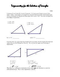 Trigonometry for the Solution of Triangles
