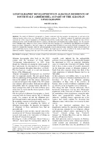 Arbëreshe), As Part of the Albanian Lexicography