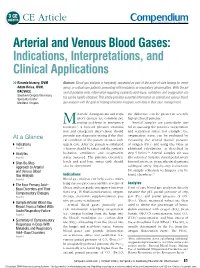 Arterial and Venous Blood Gases: Indications, Interpretations, and Clinical Applications