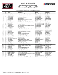 Entry List - Numerical Las Vegas Motor Speedway 23Rd Annual Boyd Gaming 300