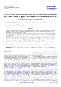 Is the Reaction Between Formic Acid and Protonated Aminomethanol a Possible Source of Glycine Precursors in the Interstellar Medium?