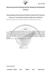 Pharmacological and Phytochemical Properties of Betula Utilis: an Overview