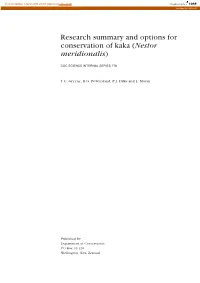 Research Summary and Options for Conservation of Kaka (Nestor Meridionalis)