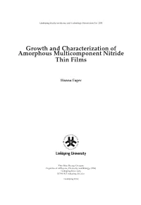 Growth and Characterization of Amorphous Multicomponent Nitride Thin Films