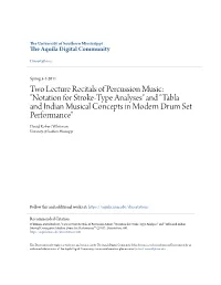 Two Lecture Recitals of Percussion Music