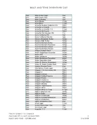 Malt and Vine Inventory List