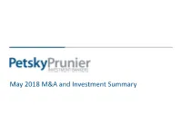 May 2018 M&A and Investment Summary