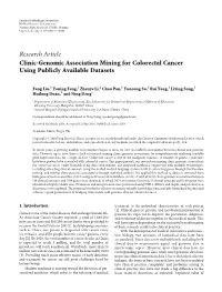 Research Article Clinic-Genomic Association Mining for Colorectal Cancer Using Publicly Available Datasets