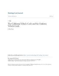 The California Vehicle Code and the Uniform Vehicle Code, 14 Hastings L.J