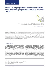 ADAMTS4 Is Upregulated in Colorectal Cancer and Could Be a Useful Prognostic Indicator of Colorectal Cancer