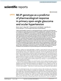 MLIP Genotype As a Predictor of Pharmacological Response in Primary Open‑Angle Glaucoma and Ocular Hypertension María I