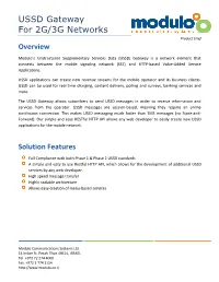 USSD Gateway for 2G/3G Networks Product Brief Overview