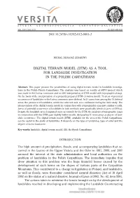 Digital Terrain Model (Dtm) As a Tool for Landslide Investigation in the Polish Carpathians