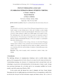 INSTANT MESSAGING LANGUAGE in JORDANIAN FEMALE SCHOOL STUDENTS’ WRITING by Ghaleb A