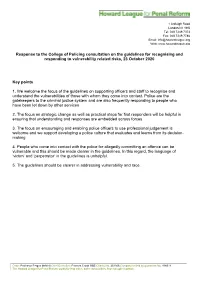 Response to the College of Policing Consultation on the Guidelines for Recognising and Responding to Vulnerability Related Risks, 23 October 2020