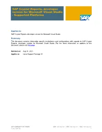 SAP Crystal Reports, Developer Version for Microsoft Visual Studio - Supported Platforms