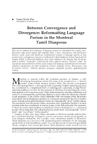Between Convergence and Divergence: Reformatting Language Purism in the Montreal Tamil Diasporas