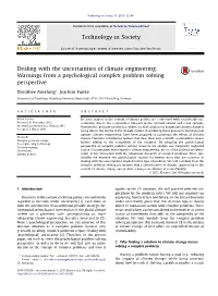 Dealing with the Uncertainties of Climate Engineering: Warnings from a Psychological Complex Problem Solving Perspective