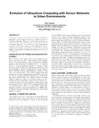 Evolution of Ubiquitous Computing with Sensor Networks in Urban Environments