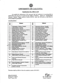 DRAFT STRUCTURE of BA/Bsc FILM STUDIES (GENERAL) SYLLABUS, UNIVERSITY of CALCUTTA, UNDER CHOICE BASED CREDIT SYSTEM to Be Effective from the Academic Session 2018-19