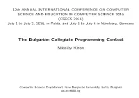 The Bulgarian Collegiate Programming Contest Nikolay Kirov