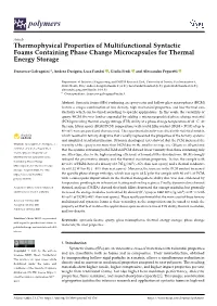 Thermophysical Properties of Multifunctional Syntactic Foams Containing Phase Change Microcapsules for Thermal Energy Storage