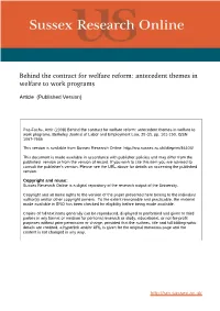Behind the Contract for Welfare Reform: Antecedent Themes in Welfare to Work Programs