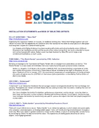 INSTALLATION STATEMENTS and BIOS of SELECTED ARTISTS