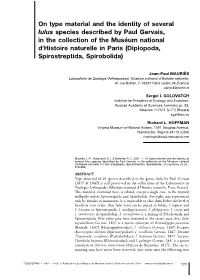 On Type Material and the Identity of Several Iulus Species Described By