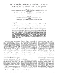 Structure and Composition of the Aleutian Island Arc and Implications for Continental Crustal Growth