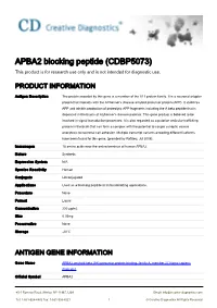 APBA2 Blocking Peptide (CDBP5073) This Product Is for Research Use Only and Is Not Intended for Diagnostic Use