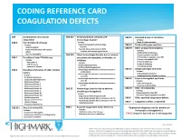 Coding Reference Card Coagulation Defects